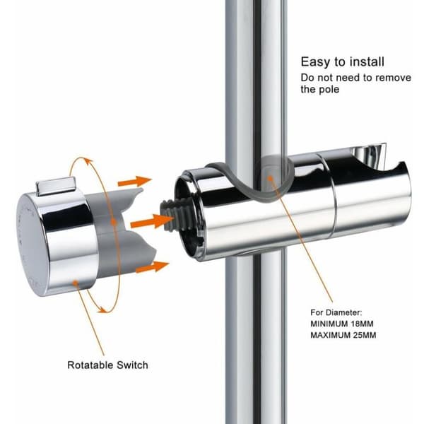 Utskiftbar dusjhodeholder, dusjhodebrakett, justerbar diameter 18-25 mm (gul spenne)