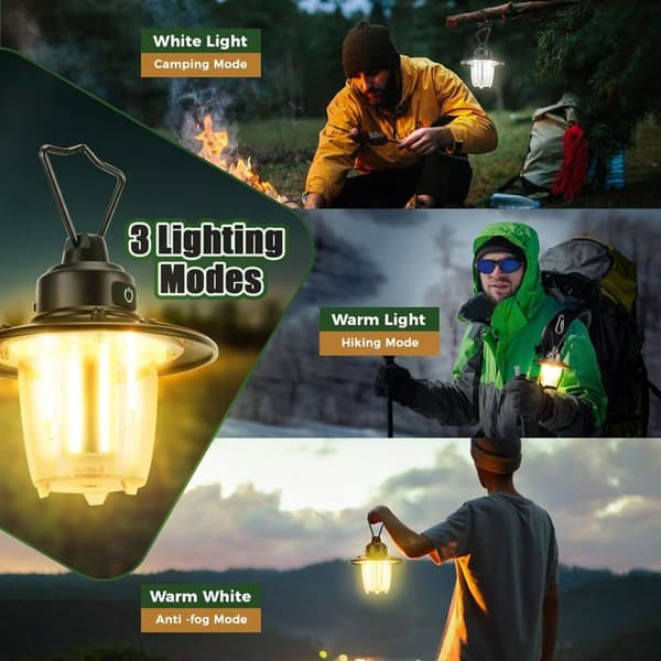 Oppladbar Campinglykt - 1000 Lumen Campinglykt for Telt - Bærbar, IP65 Vanntett - 4 Lysmoduser