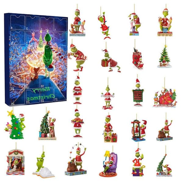 Julekalender Blind Box – 24-dagers julekalender hengende ornamenter (Grinch nattscene-tema)