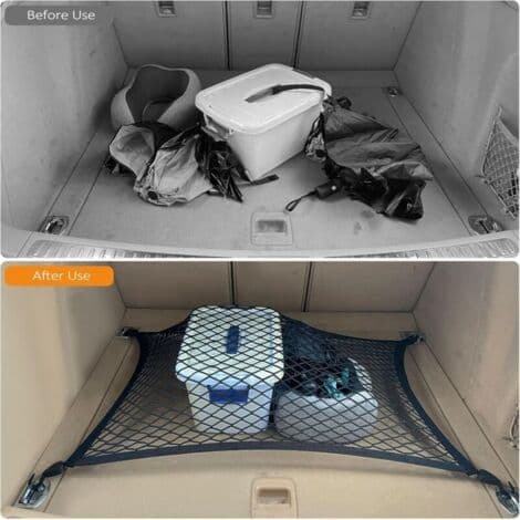 Bilnet til hunde, opbevaringsboks til autocamper, 80×60cm, kan udvides op til 160×120cm med 4 robuste forstærkede kroge, elastisk hængenet til de fleste biler