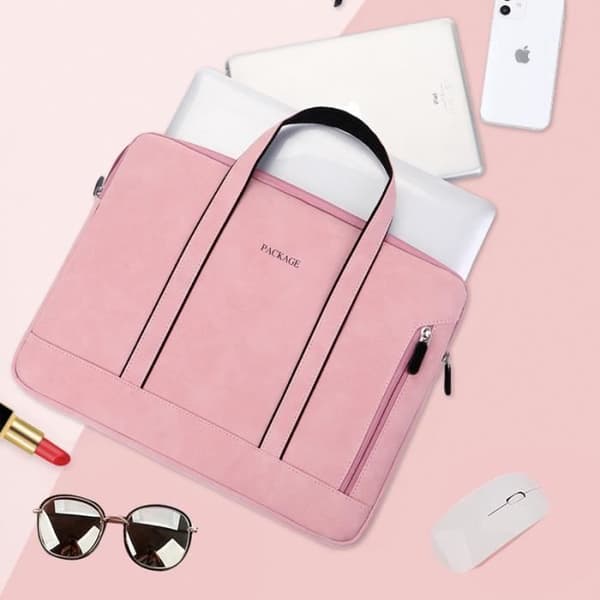 Bærbar computer sleeve - Leytn® - 15,6 tommer - PU læder - Vandtæt - Pink