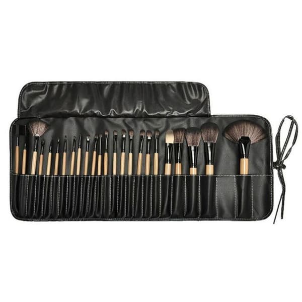 Sæt med 24 makeupbørster, råtræsfarvede makeupbørster, skønhedsmakeupværktøjer