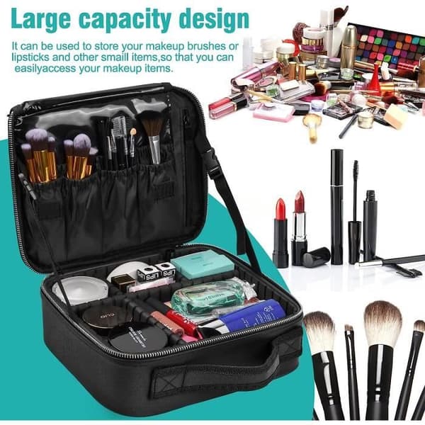 Makeuptaske - Toilettaske - Sort - Stor opbevaringsplads - Mål 26,5x24x10 cm