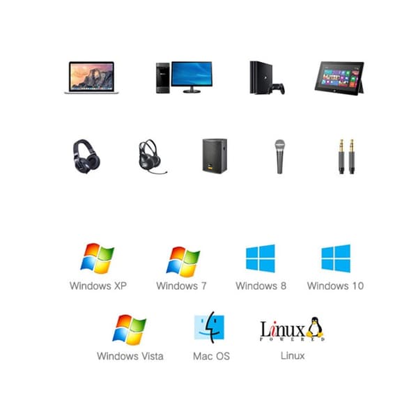 USB Dobbelt Port Eksternt Lydkort Lydkabel til PC, Bærbar Computer - Sølv, Kompatibel med Windows og macOS