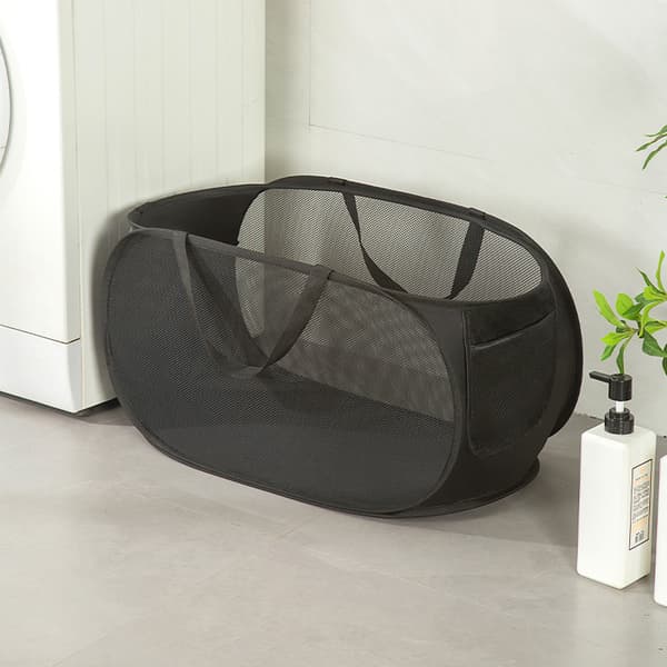 Foldable Laundry Basket with Handles Grey Black