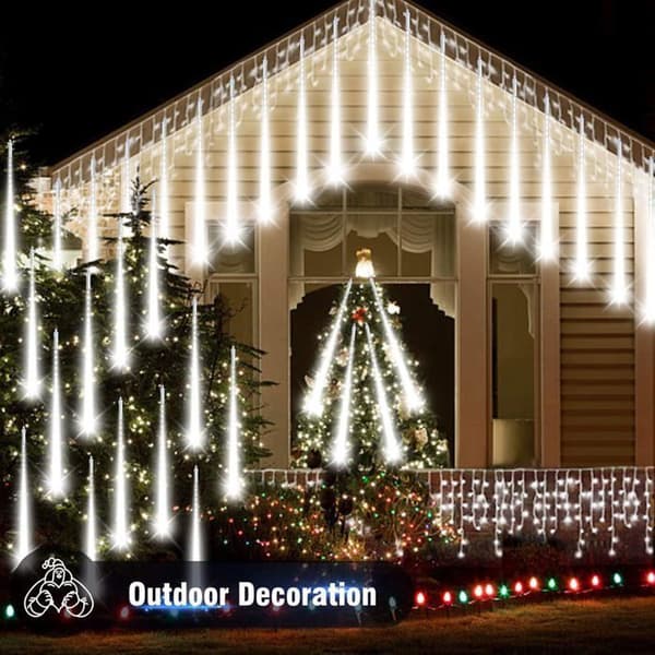 Meteorregnlys, 50 cm, 10 rør, 400 LED, IP65 vanntett, utendørs julebryllupsgirlander (kaldhvit)