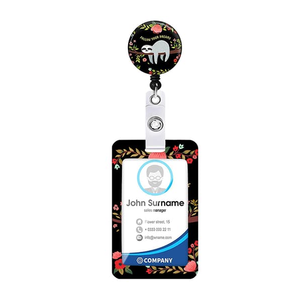 Cute Sloth ID Card Holder with Retractable Reel Model 1