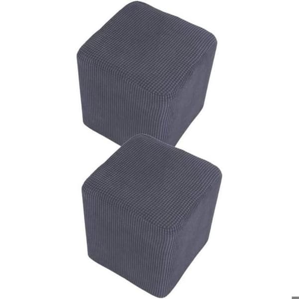 2-delat sammetspuffset, rektangulär stretchpuff, låg elastisk puff för vardagsrum, endast överdrag, pall ingår ej, grå