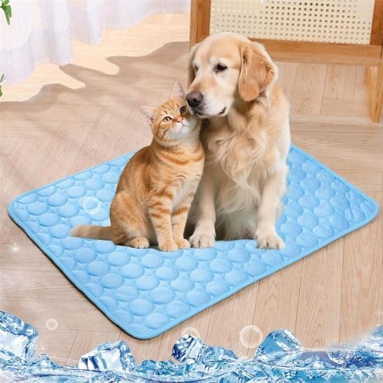 Kølemåtte til hunde og katte, kølemadras til kæledyr, bærbar, vaskbar, bidfast (blå, 100x75cm)