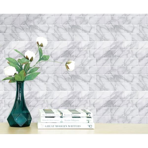 3D selvklæbende fliser til køkken, badeværelse og stue backsplash, 30,5 cm x 30,5 cm, grå marmor, 10 ark
