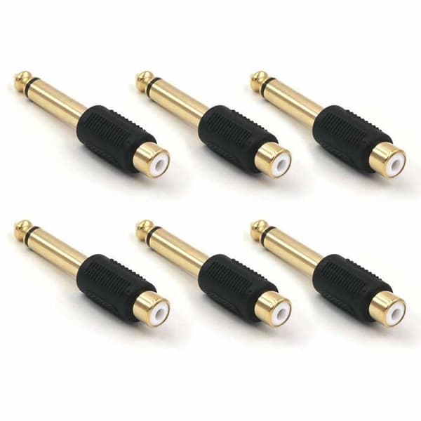Pakke med 6 6,35 mm Mono Stik Han til RCA Hun Audio Adaptere