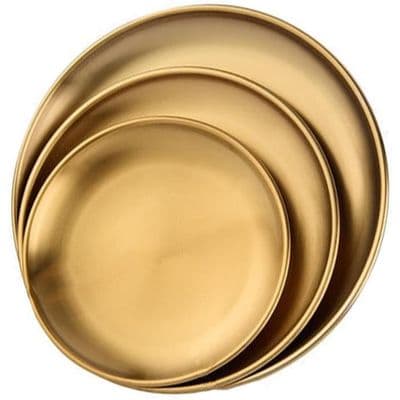 Bakke, sæt med 3 runde guld messingbakker, serveringsbakker i rustfrit stål, cateringbakke, dekorativ bakke, guld