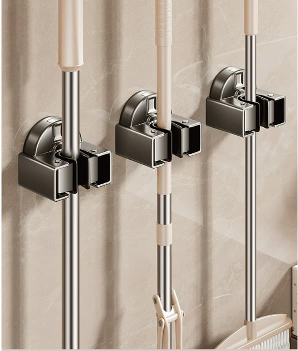 2-pack Suction Cup Mop Holder, Wall Mounted Broom Holder No Drilling Grey