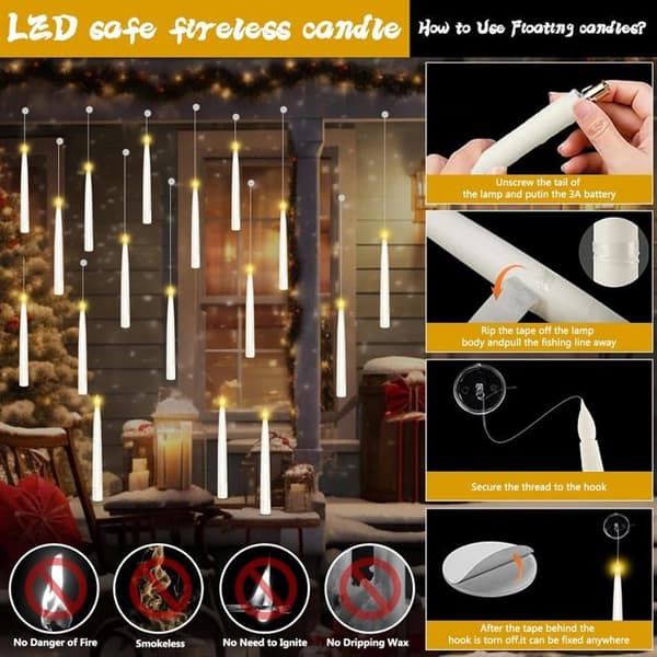 Floating candles, 12 magical hanging candles with remote control wand, floating LED candles for Halloween decorations