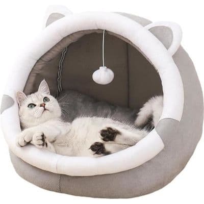 Kattekurv med aftagelig pude - IDEA PETS - Kattehustelt til katte - Grå - Lille - Rund