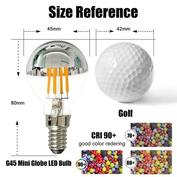 6st E14 Dimbar Edison LED-lampor 4W motsvarande 40 Watt, G45 Spegelfilament LED-lampor med silvertopp, Varmvit