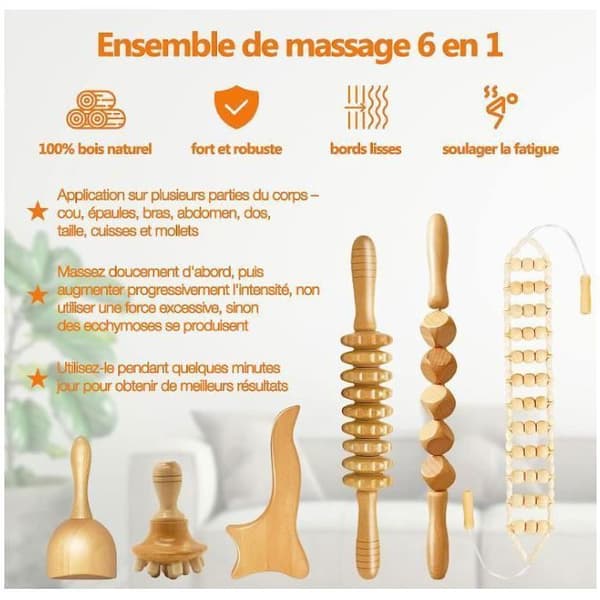 2-delt komplet maderoterapisæt til cellulite og lymfedrænage (træmassager)