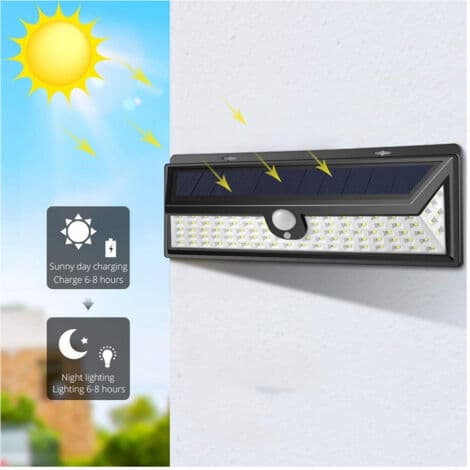 190 LED-spotlight med solcellepanel og bevegelsesdetektor, skumring-til-daggry-spotlight, 30W
