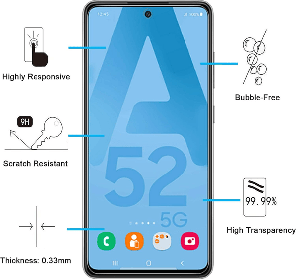 Tempered Glass Screen Protector for Samsung Galaxy A52/A52 5G/A52S 5G