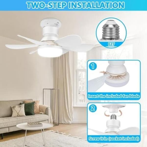 Loftventilator, lydløs loftventilator, 40W loftventilatorlampe med E27 fatning, 6 blade, 3 hastigheder, lydløs, (52cm)