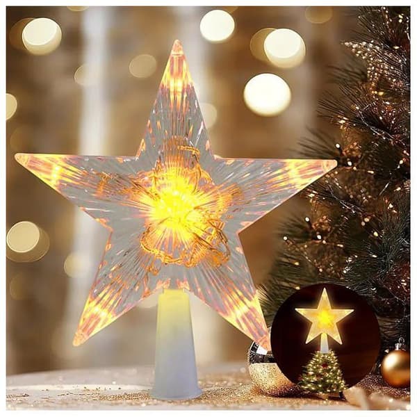 LED-lysende julestjerne - XVX - Treetopper - ABS-plast - Myk belysning - Transparent