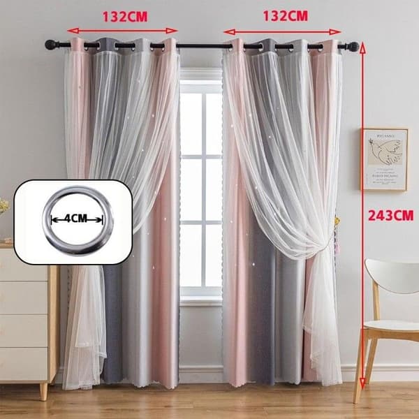 Flickrumsridåer - Grå Rosa - Rektangulära - Mörkläggning - 135 x 240 cm