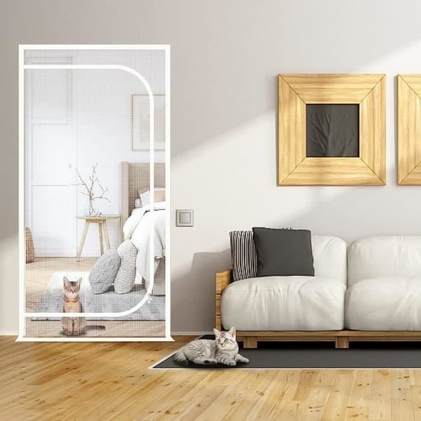 Förstärkt myggnätsdörr 100x210 cm - Husdjurssäker - Vit - Robust