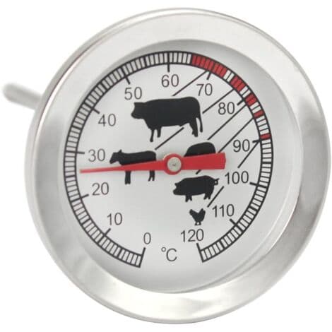 Stektermometer i rostfritt stål - analog kötttermometer upp till 120°C - grilltermometer - köttsond