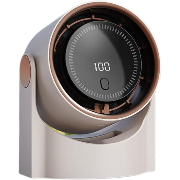 Bladeless ventilator. Digitalt display. Stille. Bærbar. USB-opladning. 13 x 8,4 x 16 cm. Beige