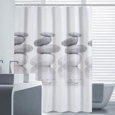 Bruseforhæng - Lifewit - Stenprint - Vandtæt - 180x180cm - 12 Krogringe