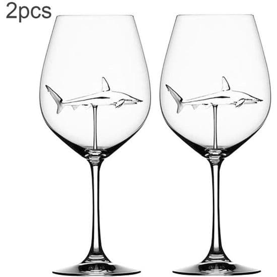 Vinglas med haj indeni - Sæt med 2 - Blyfrit krystal 300 ml - 21 x 7,5 cm
