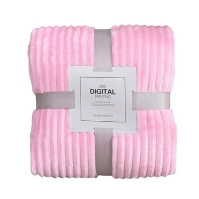 Tæppe - Flonel - 180x200 cm - Mikrofiber - Lys rosa - Stribet tekstur