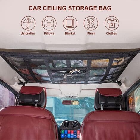 Opbevaringsnet, Organizer, Universal Netpose til Bilens Loft Interiør Elastisk Net, til SUV Loft, Sort (25,5 35,5 Tommer)
