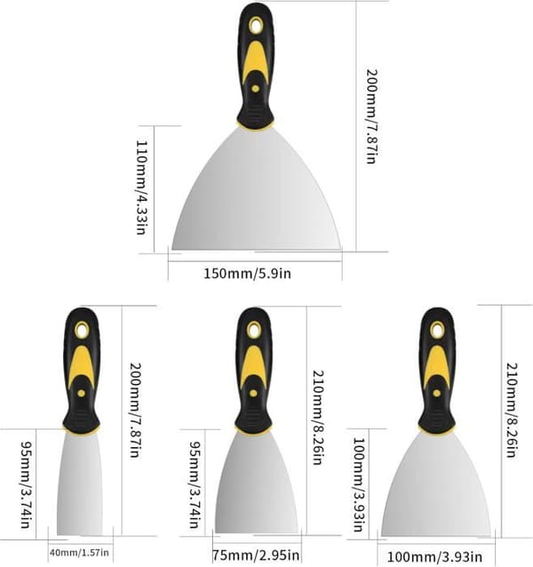 Sparkelspade og sparkelsett i rustfritt stål - 4 deler - Slitesterkt - Fleksibelt
