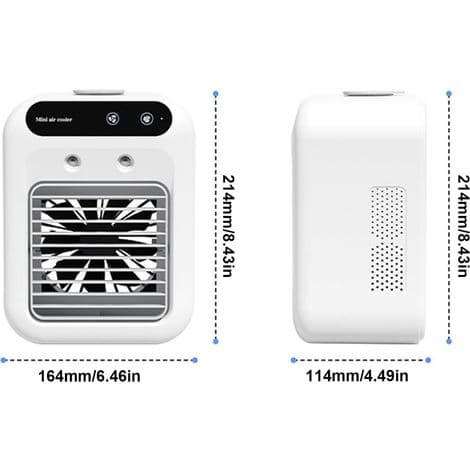 Bærbar airconditionventilator. Stille USB-køler. Personlig luftfugter med to hastigheder.