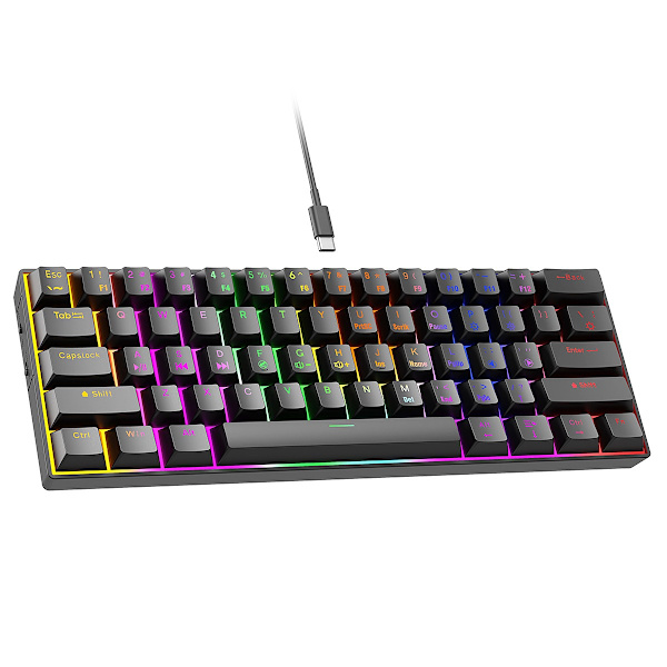 61-Key Wired Mechanical Keyboard with Mixed Light - Compact, Portable, and Customizable Black