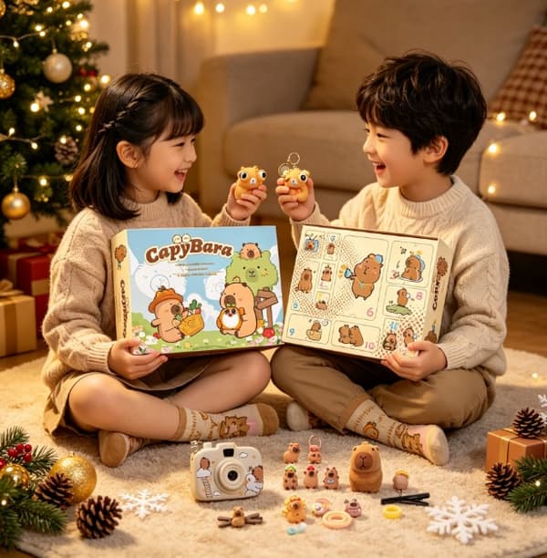 Capybara julekalender blindboks, 17 stk søte assorterte leker og tilbehørsett, julegave til barn