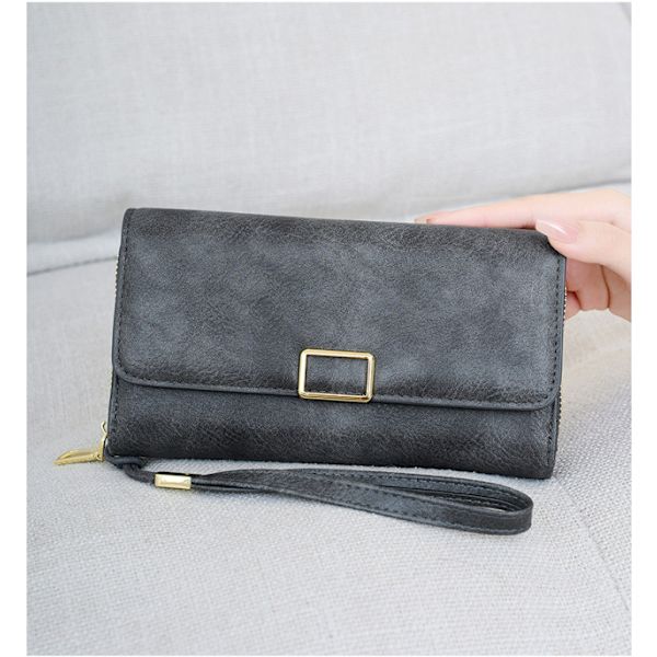 New RFID Multifunctional Women's Tri-fold Long Wallet Grey