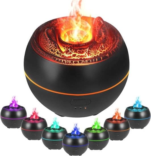 Aromadiffuser med flammeeffekt, luftfugter, 7 farver, æterisk oliediffuser (sort)