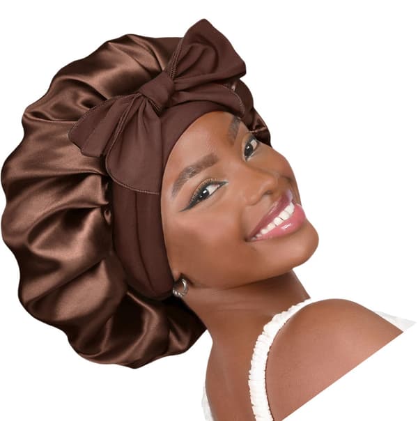 Sleep Cap with Comfortable Brim and Bow Brown NavyBlue