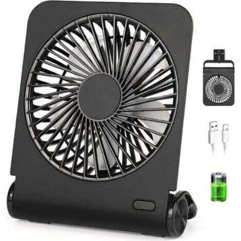 Mini bærbar ventilator, USB genopladelig, 4 blæserhastigheder, ultra-stille, kompakt størrelse - sort