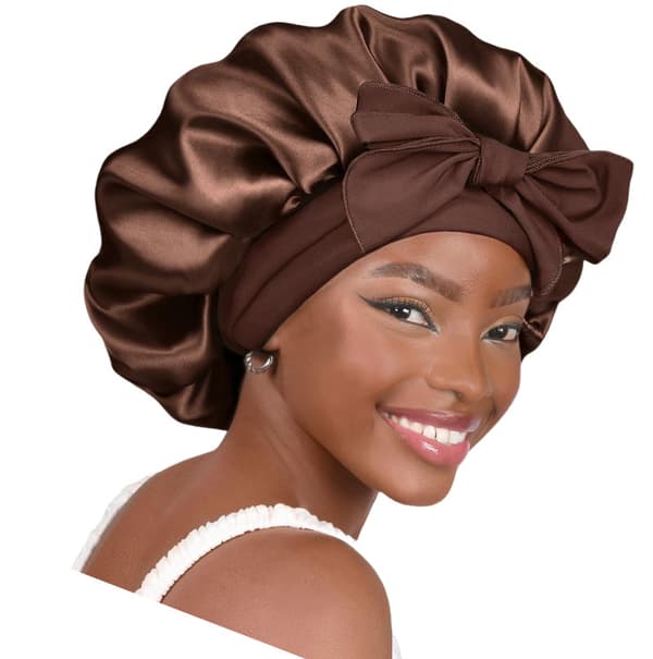 Sleep Cap with Comfortable Brim and Bow Brown NavyBlue