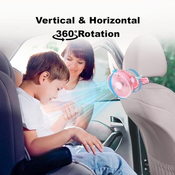 Mini bærbar klapvognsventilator. 360° roterende ventilator til autostol, tremmeseng og løbebånd. Pink