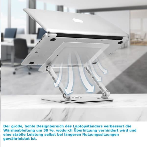 360° Roterende Desktop Tablet Stand, Stål iPad Stand med Kølehulrum, MacBook Pro Stand
