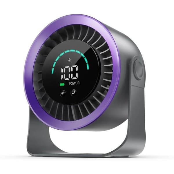 Mini bordventilator. Kompakt, støjsvag og 360° roterende ventilator med LED digitalt display.