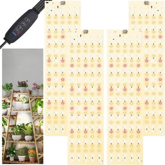 4-delad LED-växtljussats, med 3/9/12 timmars timer, för plantor, suckulenter och blommande växter