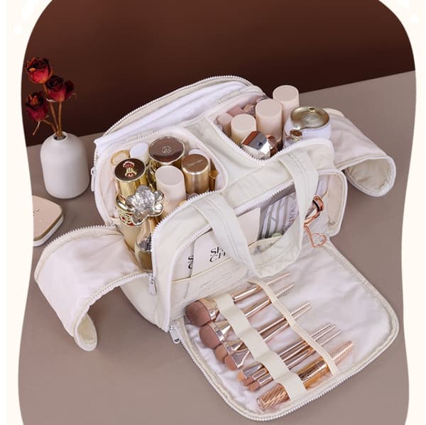 Multifunctional Large Capacity Makeup Bag for Travel Beige Beige