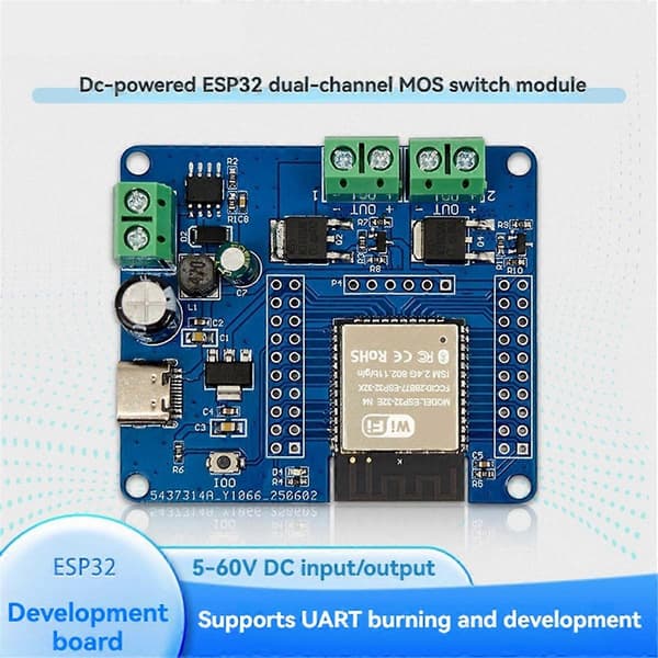 ESP32 Dubbelkanalig MOS-Switch Modul DC5-60V Inbyggd ESP32-32E WiFi och BLE Modul