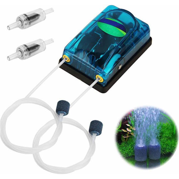 Akvariumluftpump - Tyst drift - 2 slangar - Backventil - Optimal syresättning