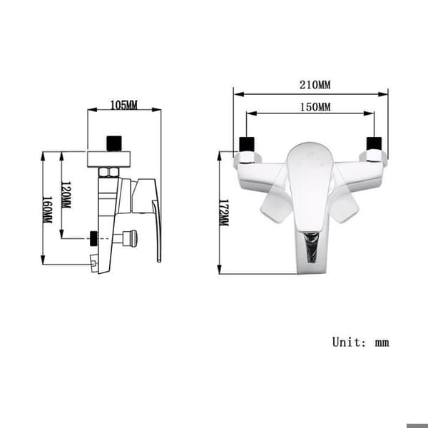 Badekarbatteri, dusj-/badekarbatteri, forkrommet messing